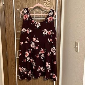 Floral patterned maroon dress